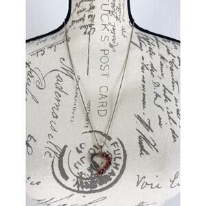 B25 Sterling Silver 925 Necklace Heart Love Red Stones Vintage Inspired Romantic